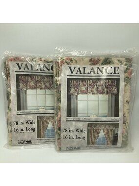 Rose Floral Curtain Pouf Valance 78x16 Suede Backed Window Treatment Pair